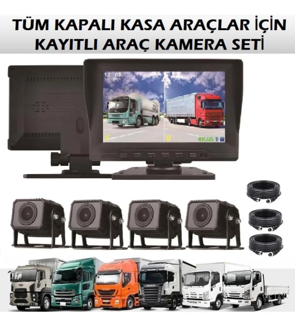 4 Kameralı Monitöre Kayıtlı Kamyon/Tır Kamera Seti