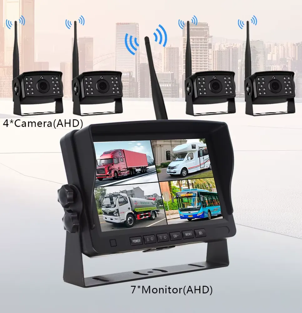 4 Kameralı SD Kart Kayıtlı Monitör Seti | 12-24 Volt Uyumlu, 100 Metre Kablosuz Çekim Mesafesi