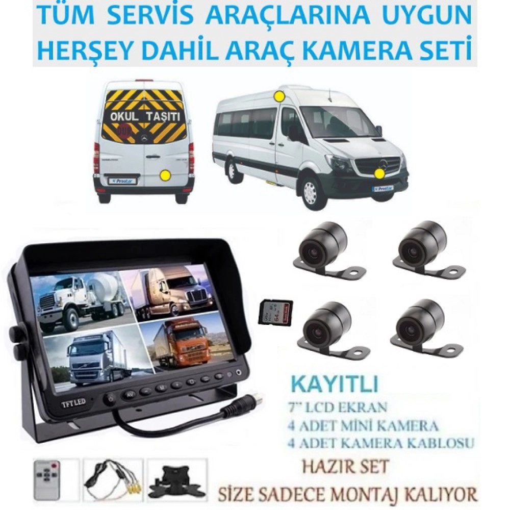 7 İnç Ekranlı 4 Kanal SD Kartlı Okul Servis Kamera Seti STC-401