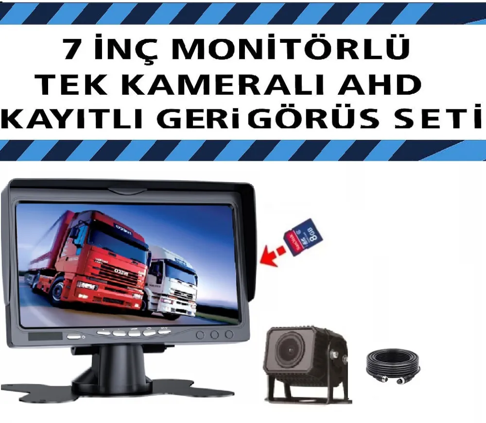 7 İnç Monitörlü, Tek Kameralı, AHD SD Kart Kayıtlı Geri Görüş Seti