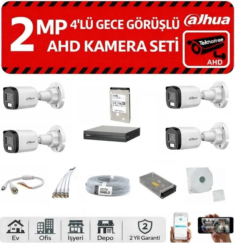 DAHUA 2MP 4'lü Gece Görüşlü AHD Kamera Seti