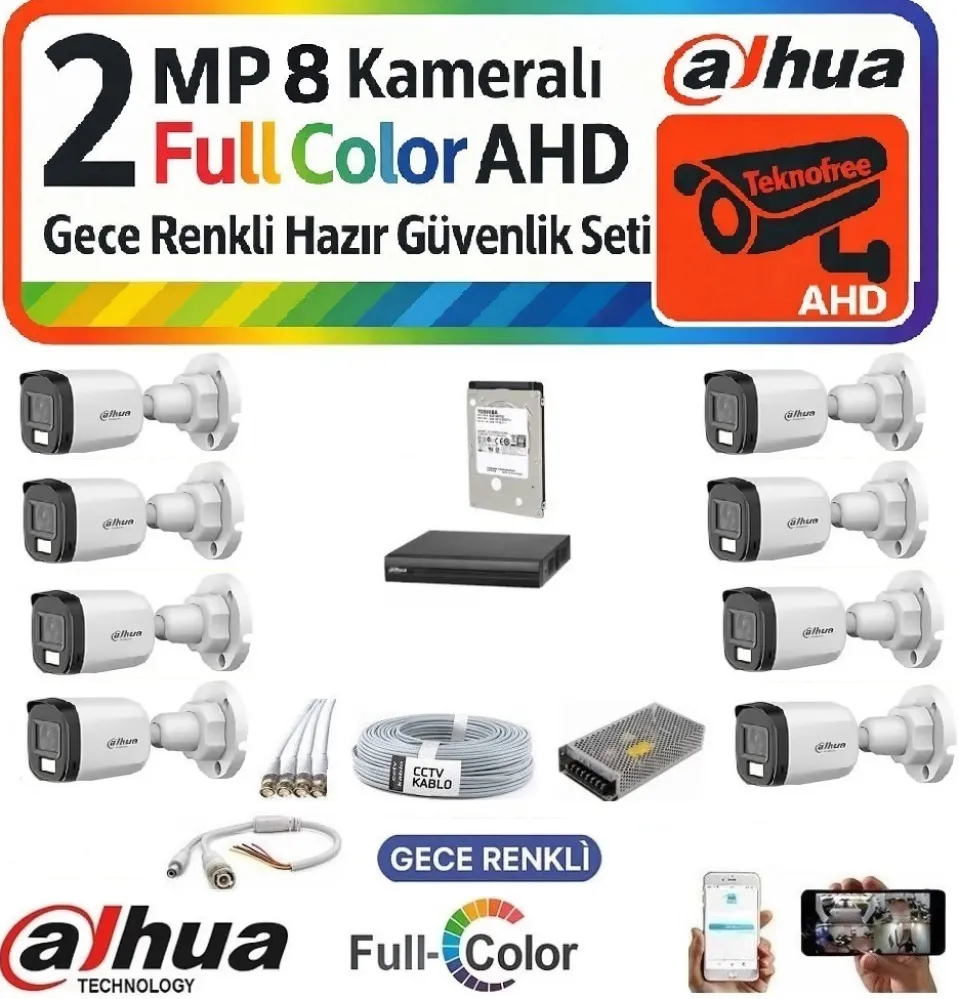 Dahua Full HD 8 Kameralı Renkli Gece Görüş Kamera Seti