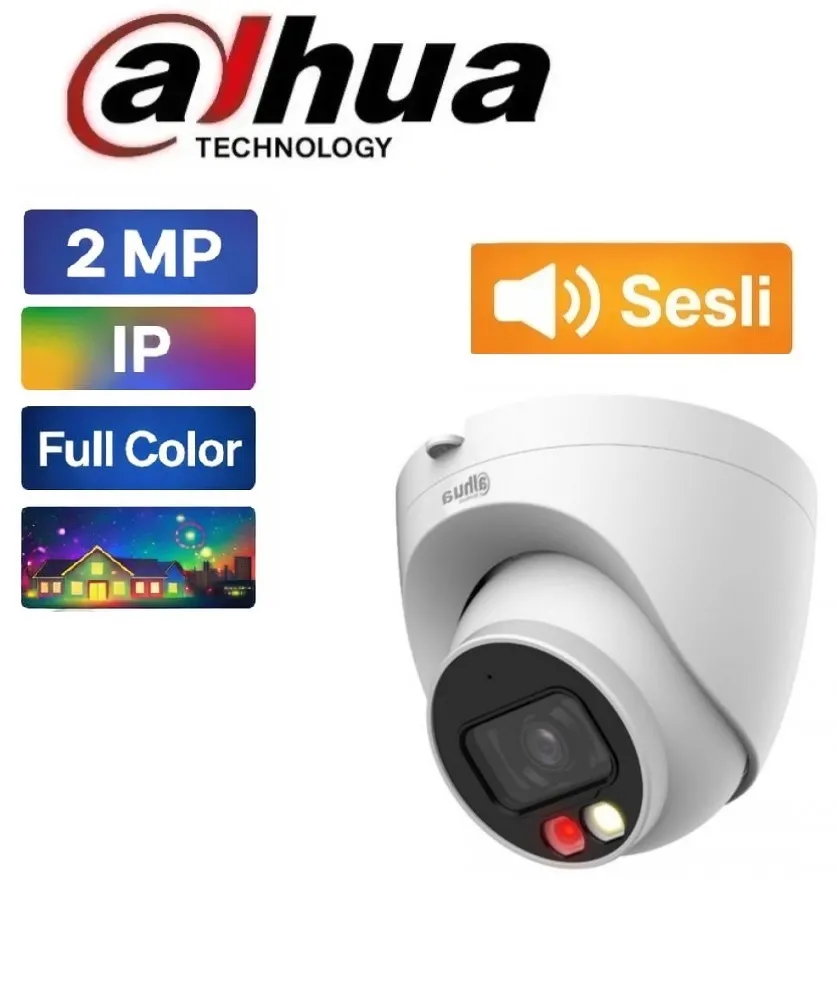 Dahua IPC-HDW2249T-S-IL-0280B 2MP Full Color Sesli IP Dome Kamera