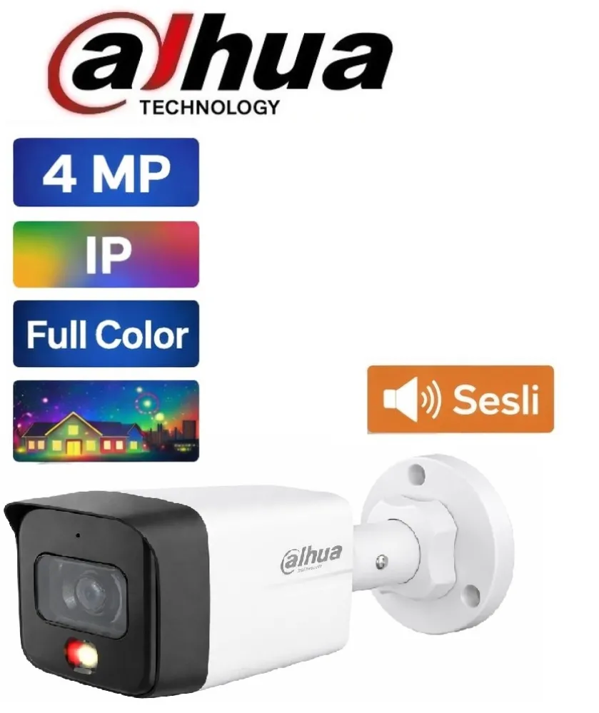 Dahua IPC-HFW1439TC1-SA-IL 4MP Full Color IP Bullet Kamera, PoE, Sesli