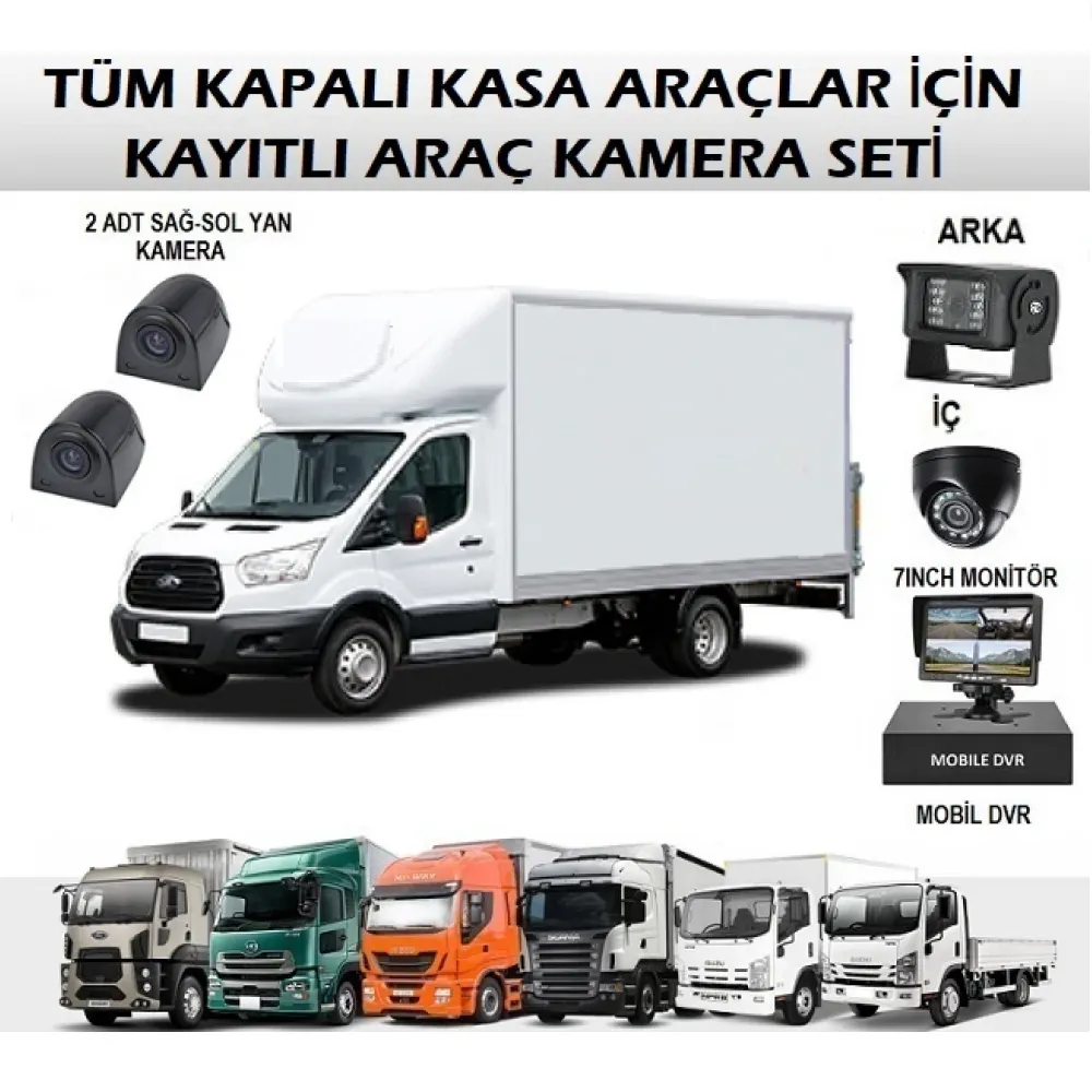 Kapalı Kasa Kamyonlar için 4 Kameralı Araç Kamera Seti