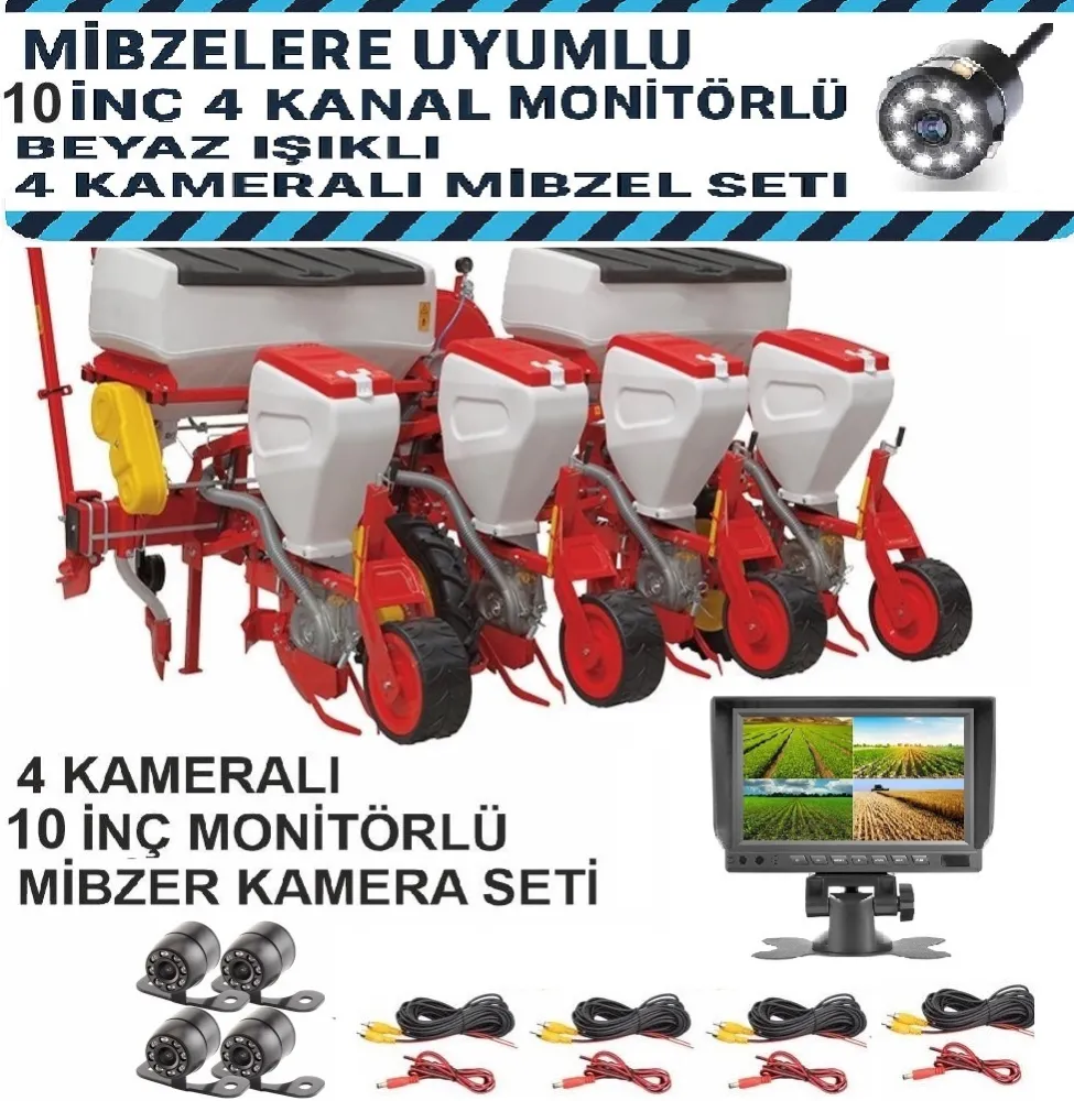 Mibzerlere Uyumlu 10 İnç 4 Kanal Monitörlü, Beyaz Işıklı 4 Kameralı Kamera Seti