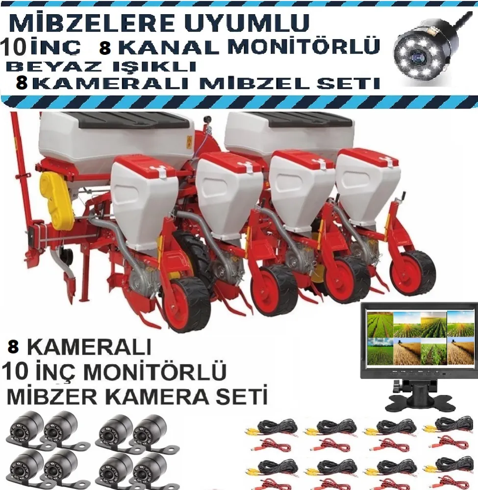 Mibzerlere Uyumlu 10 İnç 8 Kanal Monitörlü, Beyaz Işıklı 8 Kameralı Mibzer Kamera Seti