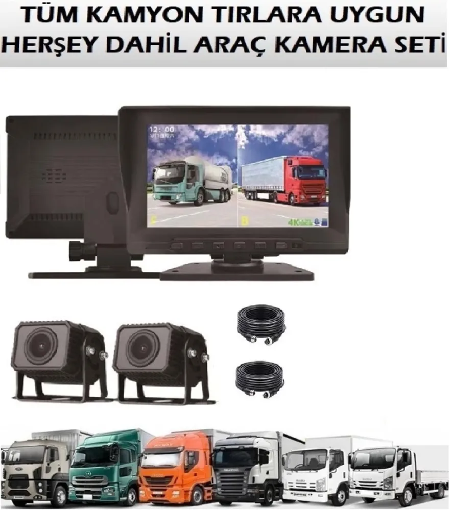 Tır ve Kamyonlar İçin 7 İnç Kayıtlı AHD  2 Kameralı Araç Kamera Seti