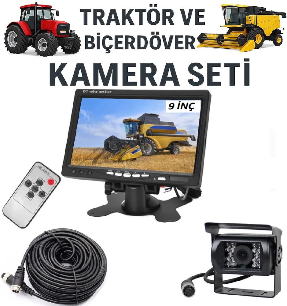 Traktör, Balya ve Silaj Makineleri İçin 9 İnç Monitörlü AHD 1080P Full HD 4 Pin Tak-Çalıştır