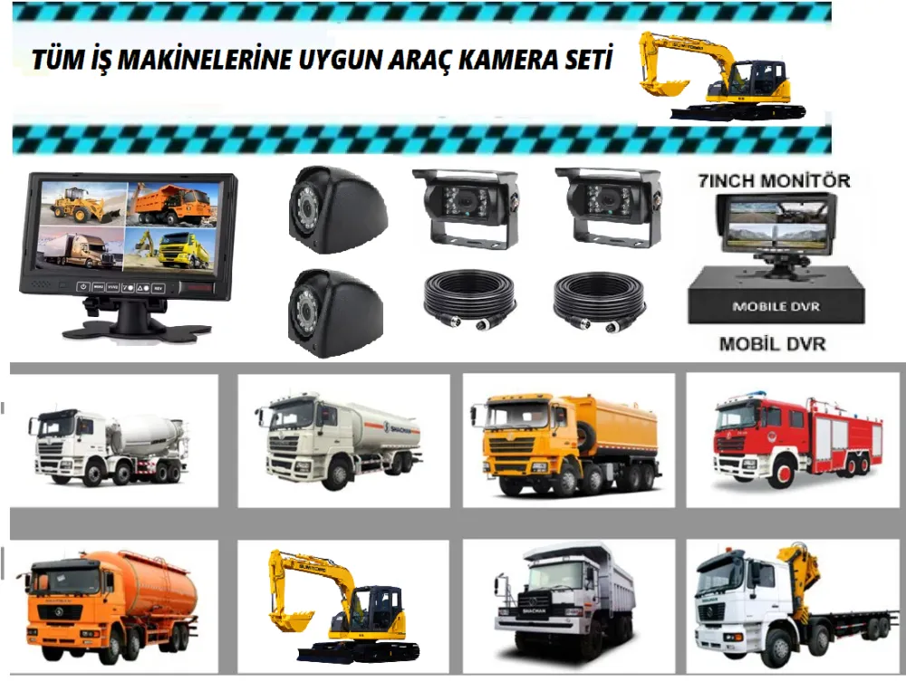 Tüm İş Makinelerine Uygun Kayıtlı Araç Kamera  Setleri