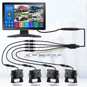 10 İnç Monitörlü, 4 Kameralı, AHD SD Karta Kayıtlı Araç Kamera Seti