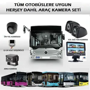 4 Kameralı Monitöre Kayıtlı Otobüs Kamera Seti
