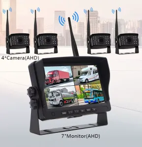 4 Kameralı SD Kart Kayıtlı Monitör Seti | 12-24 Volt Uyumlu, 100 Metre Kablosuz Çekim Mesafesi