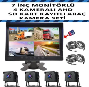7 İnç Monitörlü, 4 Kameralı, AHD SD Karta Kayıtlı Araç Kamera Seti