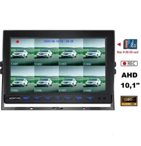 8 Girişli Hibrit 10,1" Araç Monitörü | 8 Kamera Kayıtlı Mikro SD Kart Destekli | Mibzer Uyumlu
