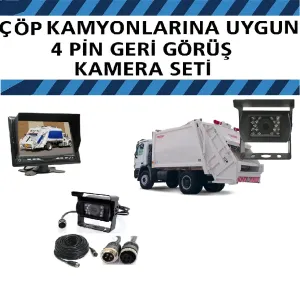 Çöp Kamyonları İçin 7 İnç Monitörlü 4 Pin Geri Görüş Kamera Seti