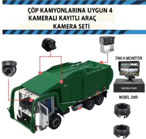 Çöp Kamyonlarına Uygun 4 Kameralı Kayıtlı Araç Güvenlik Kamera Seti