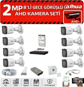 DAHUA 2MP 8'li Gece Görüşlü AHD Kamera Seti