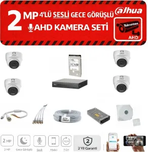 Dahua 2MP Sesli 4’lü Gece Görüşlü AHD Kamera Seti