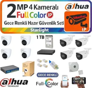 Dahua 2MP Starlight 8 Kameralı Dome IP Güvenlik Seti – 4 İç, 4 Dış Kamera, Sesli ve Renkli Gece Görüşlü