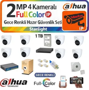 Dahua 2MP Starlight 8 Kameralı Dome IP Güvenlik Seti – Sesli ve Gece Görüşlü