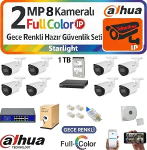 Dahua 2MP Starlight 8 Kameralı IP Güvenlik Kamera Seti