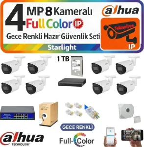Dahua 4MP Starlight 8 Kameralı IP Güvenlik Kamera Seti