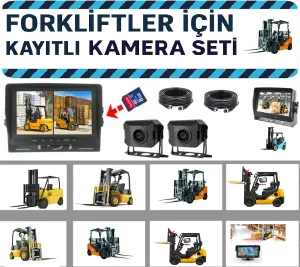 Forkliftler İçin 2 Kameralı 7 İnç Monitörlü Kayıtlı Araç Kamera Seti