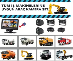 İş Makineleri İçin 4 Kameralı Monitöre Kayıtlı Araç  Kamera Seti