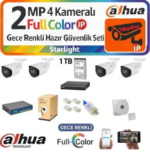 Dahua 2MP Starlight 4 Kameralı IP Güvenlik Kamera Seti