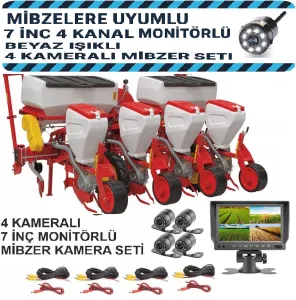 Mibzerlere Uyumlu 7 İnç 4 Kanal Monitörlü, Beyaz Işıklı 4 Kameralı Set